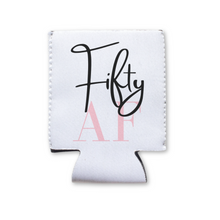 Load image into Gallery viewer, Fifty AF Birthday Can Cooler, Pink and Black Drink Insulator, 50th Birthday Party Favors, Regular and Slim Sizes