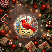 Load image into Gallery viewer, Personalized Faux Stained Glass Cardinal Ornament