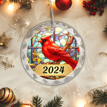 Load image into Gallery viewer, Personalized Faux Stained Glass Cardinal Ornament