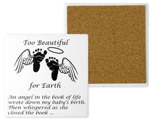 Load image into Gallery viewer, Too Beautiful for Earth Memorial Plaque, Miscarriage Gift, Baby Memorial Gift, Loss of Child, Ceramic Tile, 4.25 inches