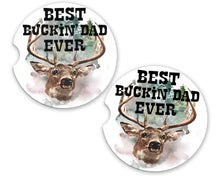 Load image into Gallery viewer, Best Bucking Dad Car Coaster, Gift for Outdoorsman, Car Accessories for Men, 2.6 inches, Cork Back