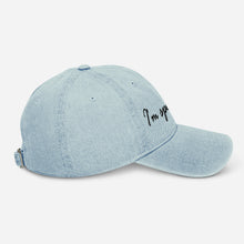 Load image into Gallery viewer, Adjustable Cotton Denim Hat, &quot;I&#39;m Speaking&quot; Embroidered Quote, Political Statement Accessory
