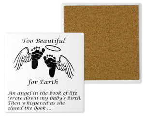 Too Beautiful for Earth Memorial Plaque, Miscarriage Gift, Baby Memorial Gift, Loss of Child, Ceramic Tile, 4.25 inches