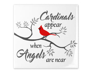 Cardinals Appear When Angels are Near, Ceramic Tile, Memorial Art, Remembrance Gift, Gift for Husband, 4.25 inches with gold edge trim