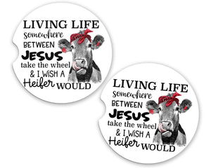 Wish a Heifer Would, Car Coasters, Mother Daughter Gift, Funny Gifts, Car Accessories, 2.6 inches