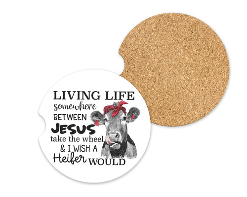 Cow Gift, Car Coasters, Car Accessories for Women, Funny Coworker Gift, Car Accessory, Cow Decor, Cork Back, 2.6 inches