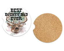 Load image into Gallery viewer, Best Bucking Dad Car Coaster, Gift for Outdoorsman, Car Accessories for Men, 2.6 inches, Cork Back
