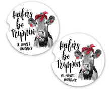 Load image into Gallery viewer, Car Coasters, Heifers Be Trippin, Cow Gifts, Car Accessories for Women, Mother Daughter Gift, Funny Gifts, 2.6 inches
