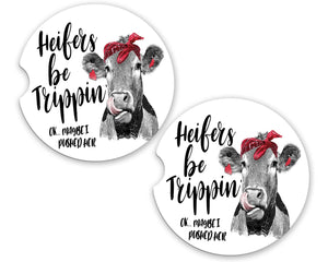 Car Coasters, Heifers Be Trippin, Cow Gifts, Car Accessories for Women, Mother Daughter Gift, Funny Gifts, 2.6 inches