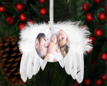 Load image into Gallery viewer, White Feather Angel Wings Sublimation Blanks Angel Wings Christmas Ornaments Handmade Custom Memorial Ornaments Wooden MDF Ready to Ship
